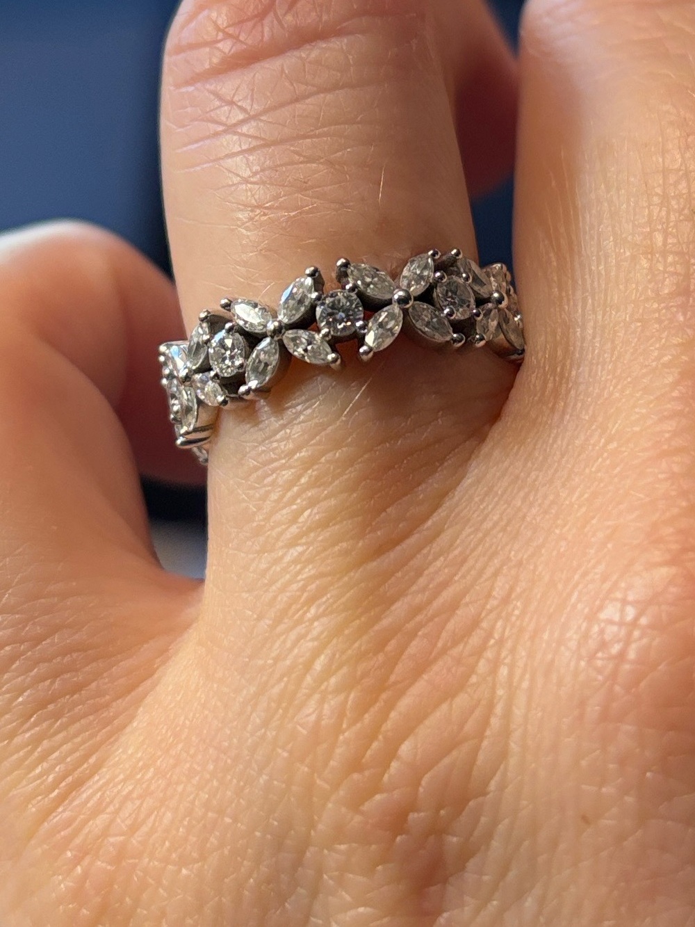 14K White Gold Marquise & Round Moissanite 3/4 Eternity Ring